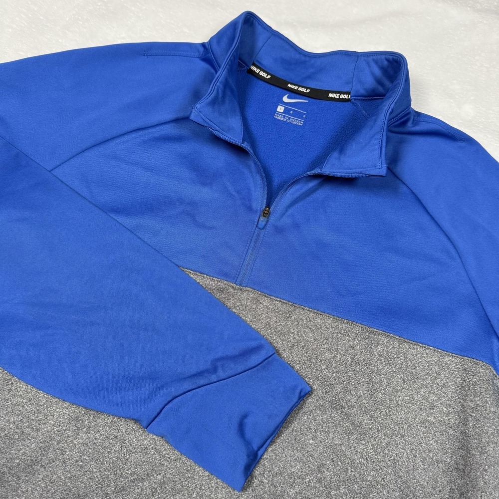 Nike Golf Sweater Mens Large Blue Gray Quarter Zip Pullover Swoosh Logo Athletic